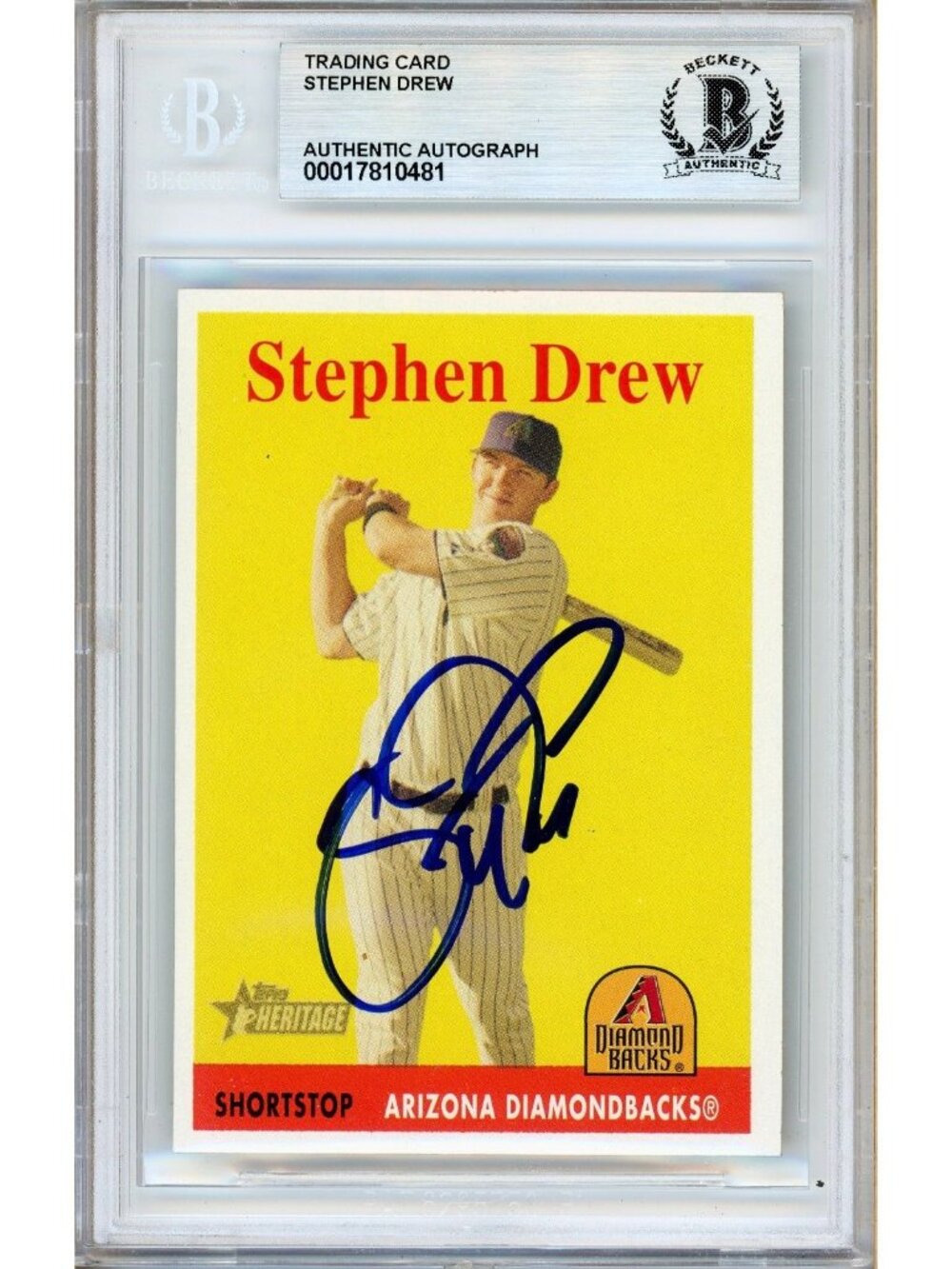 Stephen Drew Signed 2007 Topps Heritage #81 Arizona Diamondbacks BAS Slab Auto